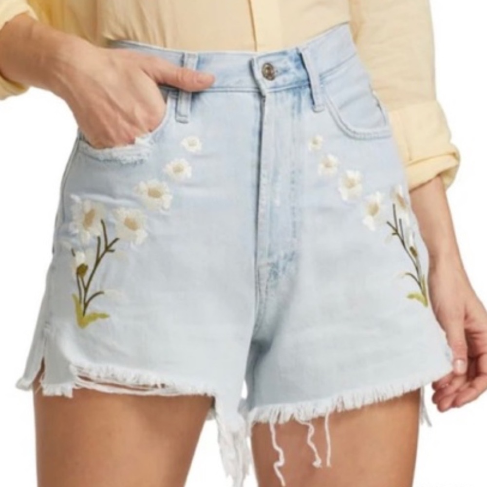 7 For All Mankind The Easy Ruby Cutoff Shorts | Floral Embroidery